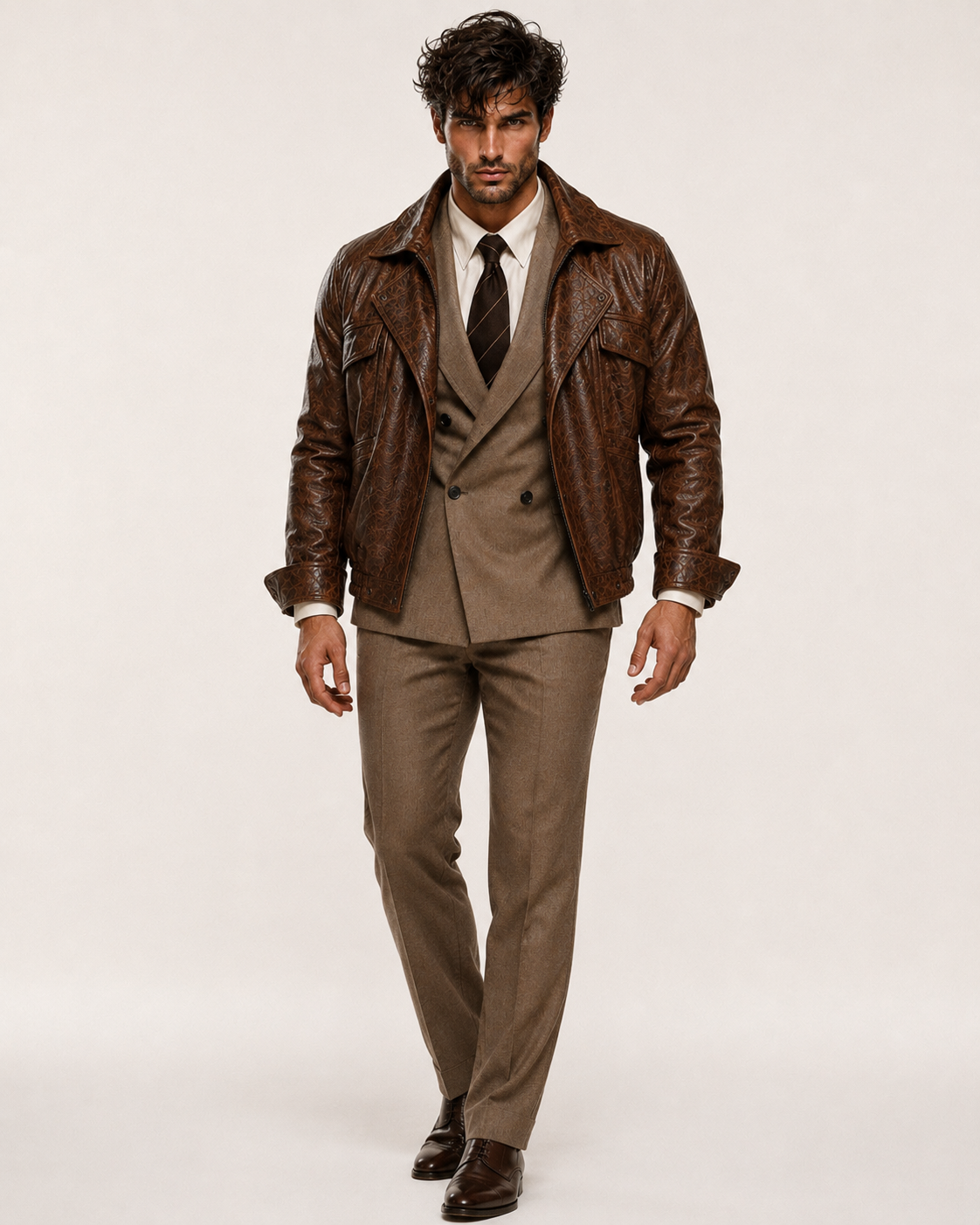 Oversized Brown Sheep Leather Aviator Blouson Jacket