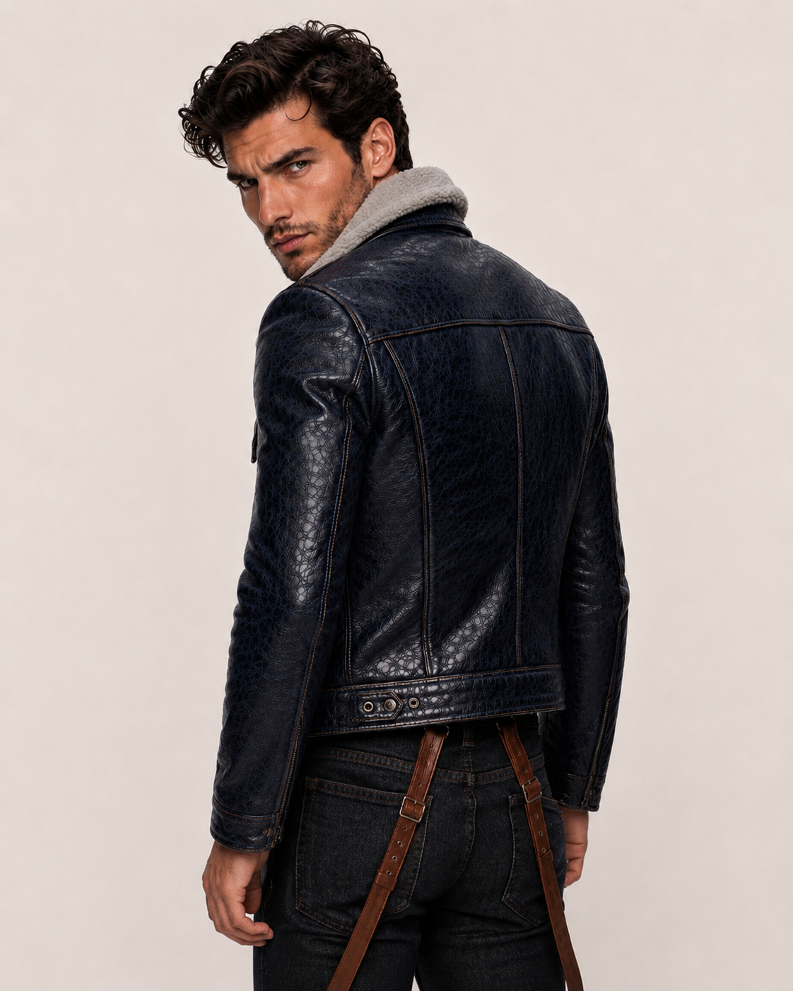 Navy Shearling Flight Jacket in Genuine Sheep Leather | The Crosby by Daaran