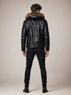 Black Fur Collar Leather Jacket
