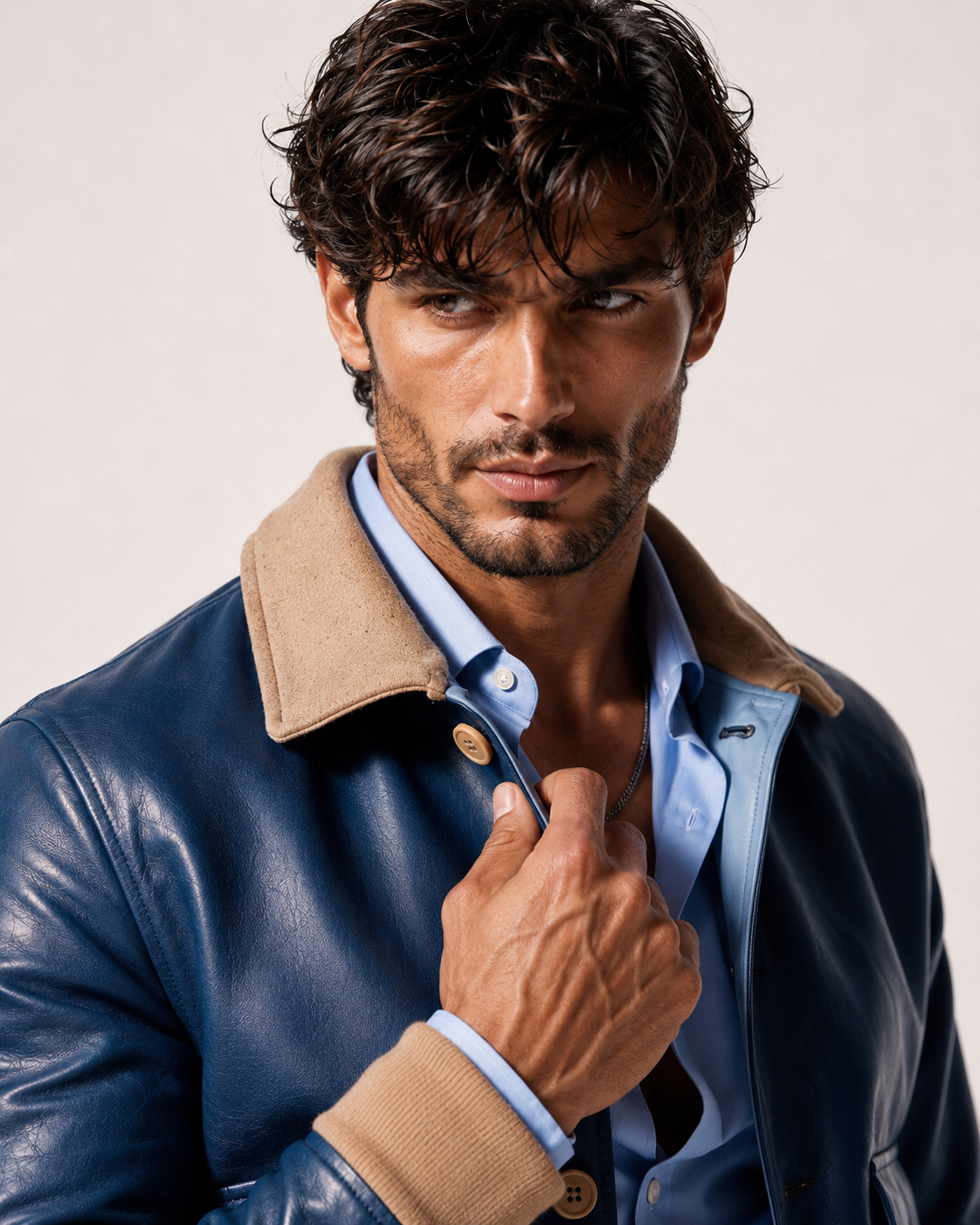 Azure Falcon Royal Blue Leather Bomber Jacket