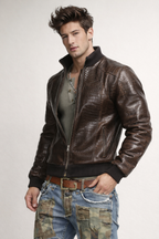 Men’s Brown Croc Embossed Sheep Leather Bomber Jacket – Daaran Sable