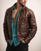 Drakeford Distressed Brown Leather Field Jacket