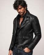 Noir Venom Black Leather Biker Jacket | Daaran – back view