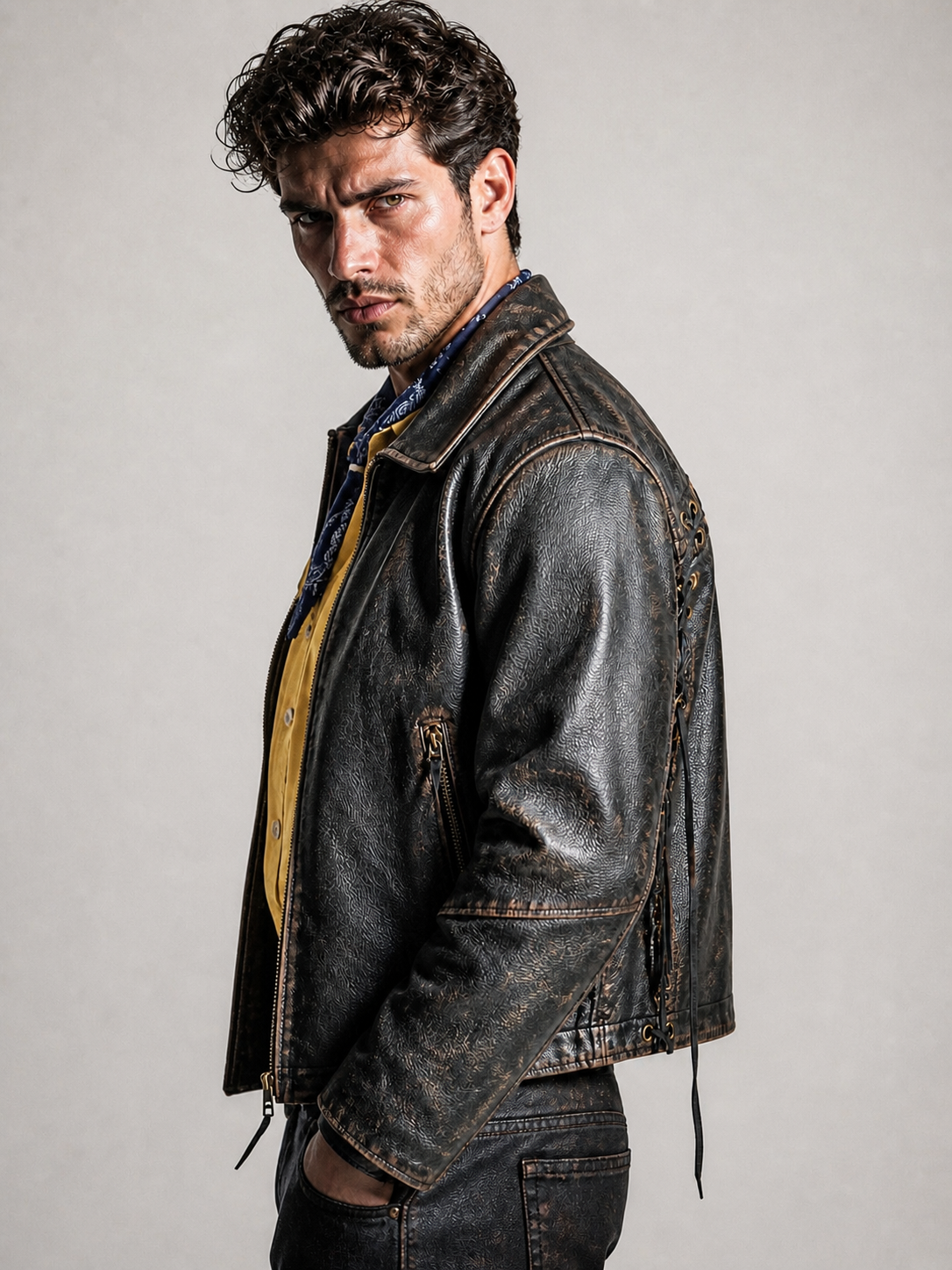 Velkar Distressed Black Sheepskin Leather Jacket