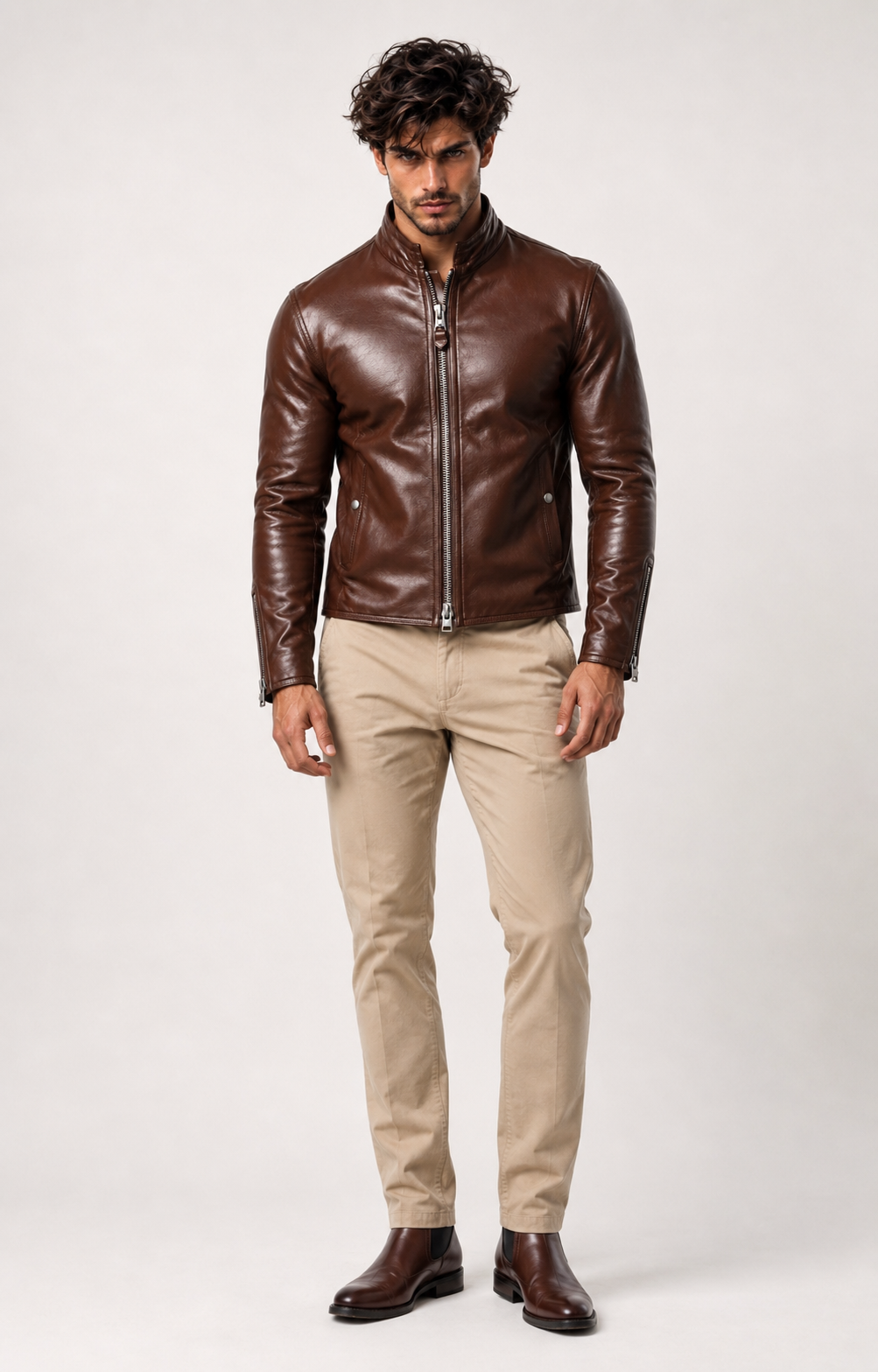 Dakota Luxe Brown Leather Biker Jacket