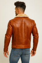 Heritage Aviator Shearling Camel Brown Leather Bomber Jacket