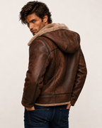Brown Suede Leather Aviator Jacket – Shearling Collar