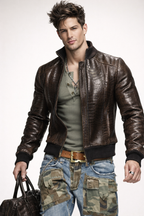 Men’s Brown Croc Embossed Sheep Leather Bomber Jacket – Daaran Sable