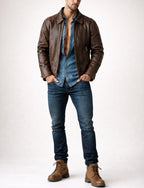 Verox Distressed Brown Cafe Racer Leather Jacket