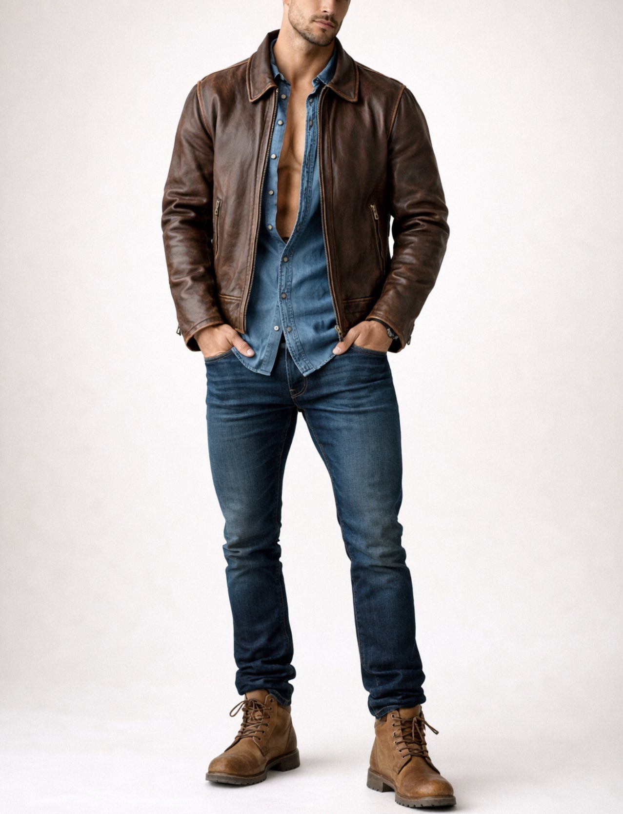 Verox Distressed Brown Cafe Racer Leather Jacket