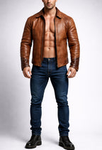 Ashcroft Brown Cafe Racer Leather Jacket