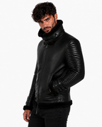 Shadow Sentinel Black Leather Aviator Jacket