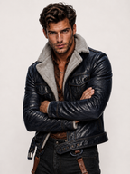 Navy Shearling Flight Jacket in Genuine Sheep Leather | The Crosby by Daaran
