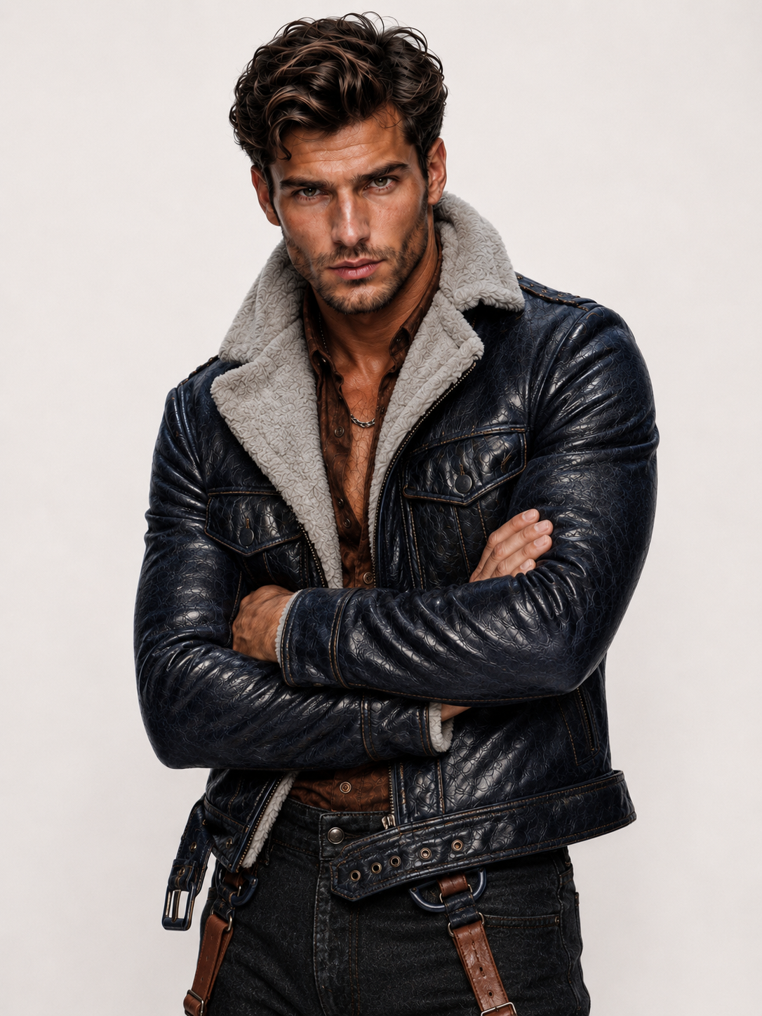 Navy Shearling Flight Jacket in Genuine Sheep Leather | The Crosby by Daaran