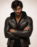 Distressed Cowhide Biker Jacket – Bronze-Black | Daaran – side profile view