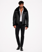 Shadow Sentinel Black Leather Aviator Jacket