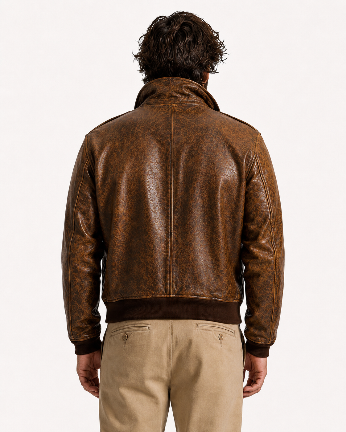 Bronze Outlaw Distressed Brown Leather Bomber Jacket