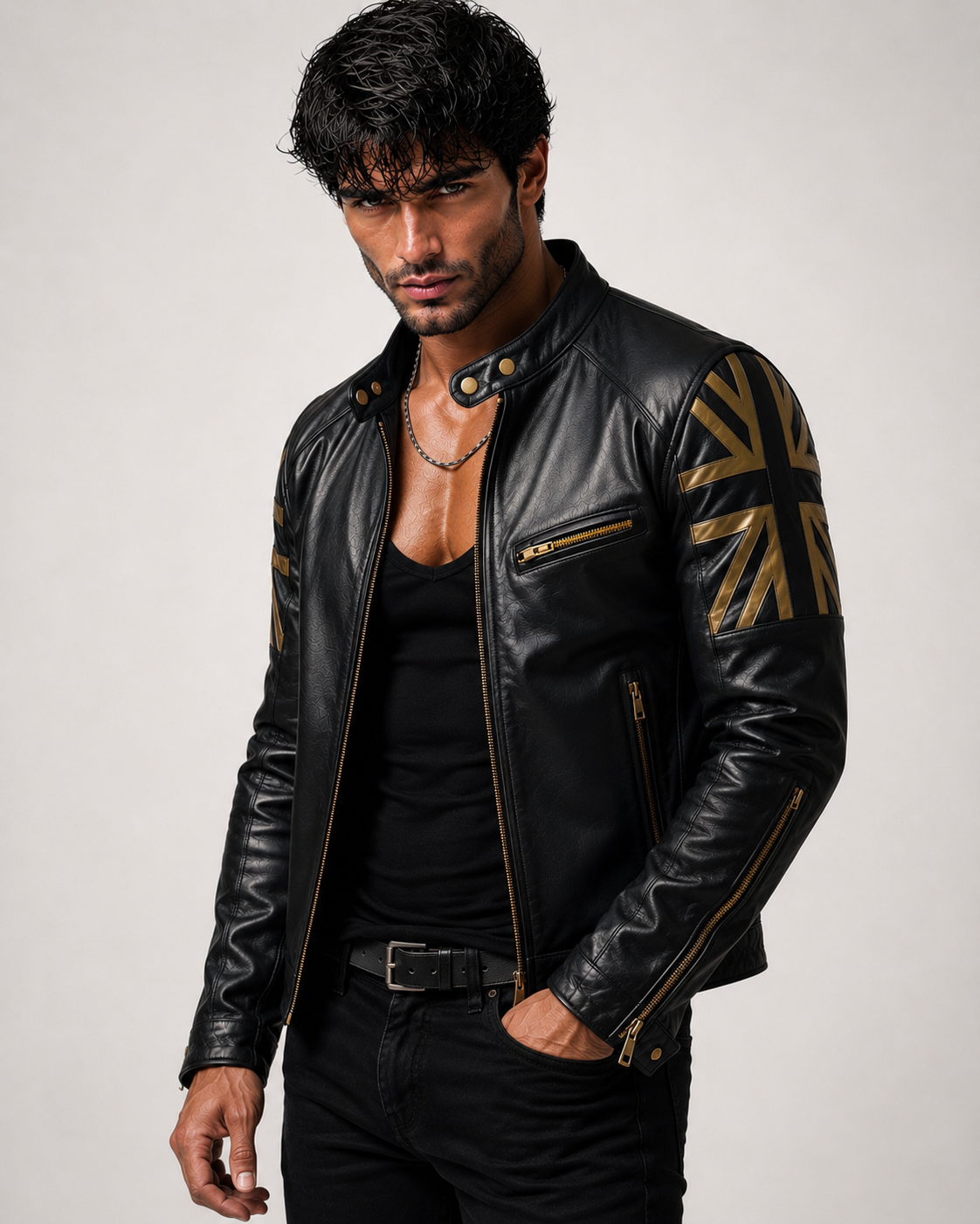 Men's Black Sheep Leather Bomber Jacket: Cropped Relaxed Fit | Daaran – back view