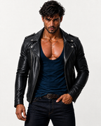 The VEYN Brown Sheepskin Moto Jacket | Daaran – styled, worn view