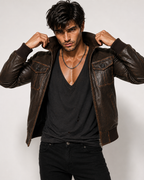 Men's B3 Sheepskin Bomber Flight Jacket | Daaran – close-up of leather texture and stitching