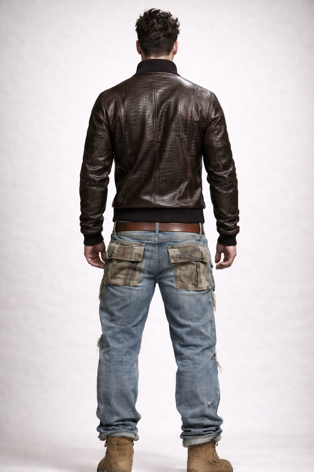 Men’s Brown Croc Embossed Sheep Leather Bomber Jacket – Daaran Sable