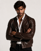 Brown Sheep Leather Bomber Jacket – Havaro by Daaran