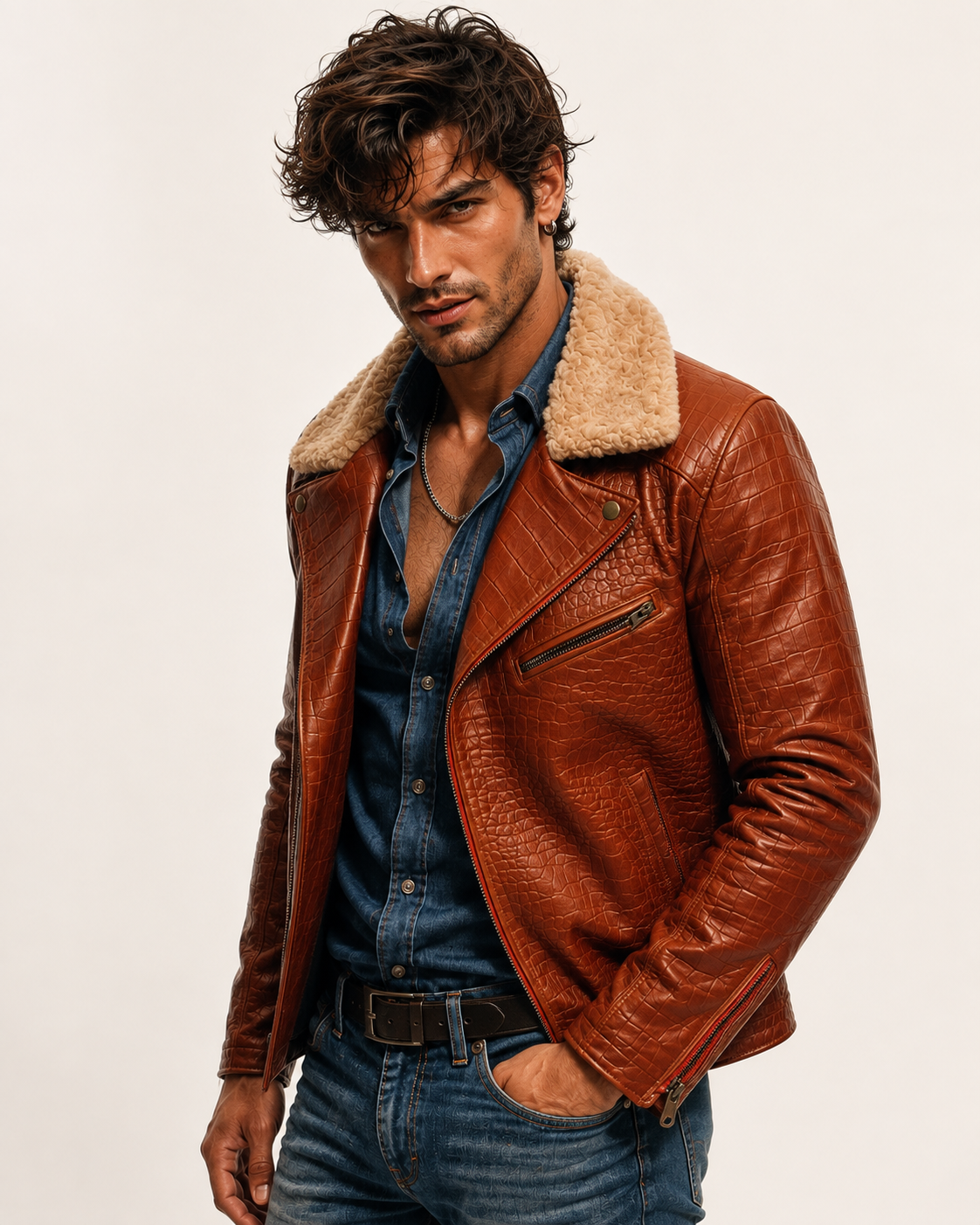 Heritage Aviator Shearling Camel Brown Leather Bomber Jacket