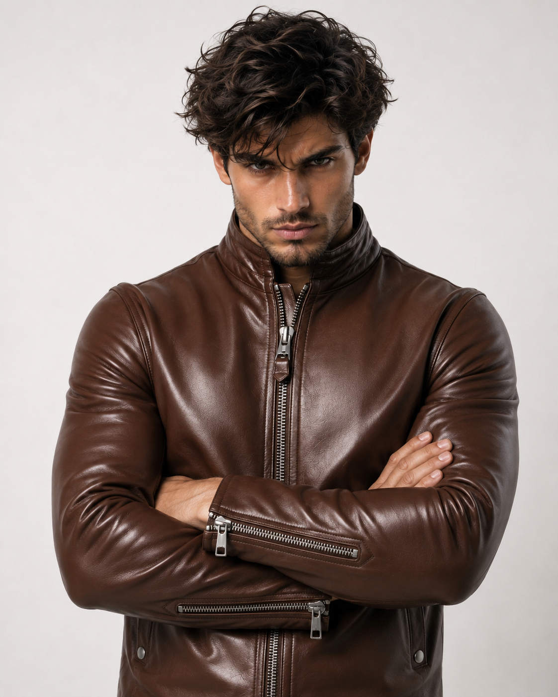 Dakota Luxe Brown Leather Biker Jacket