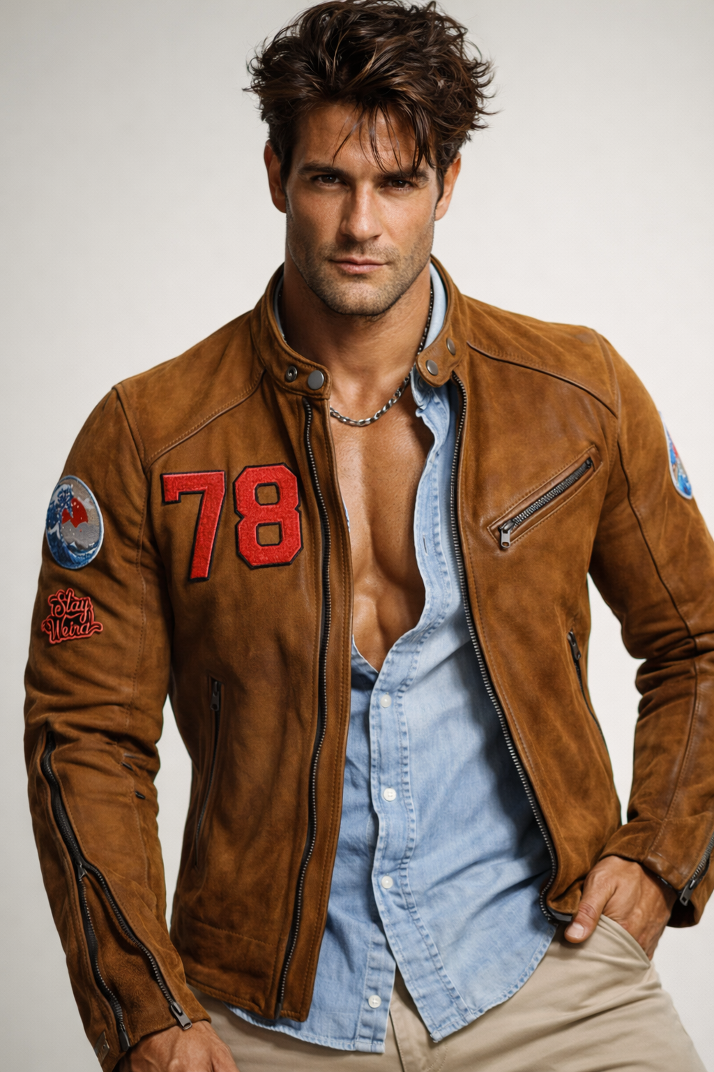 Daxton 78 Distressed Tan Suede Moto Jacket