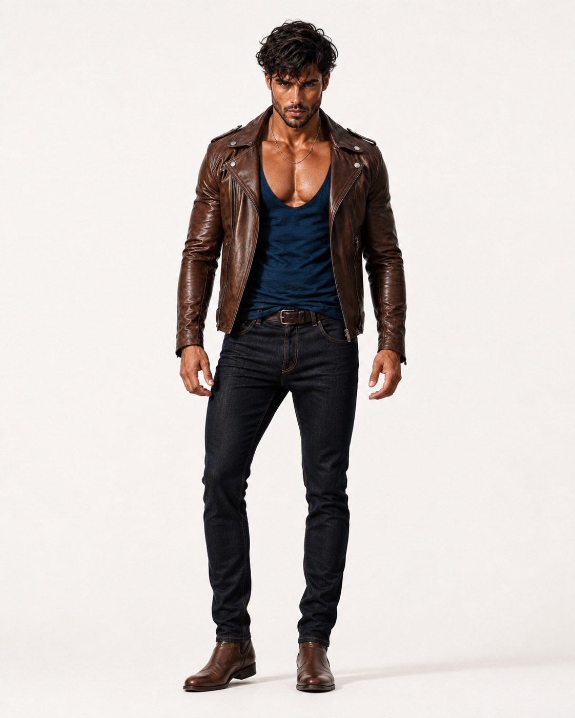 The VEYN Brown Sheepskin Moto Jacket | Daaran – three-quarter view