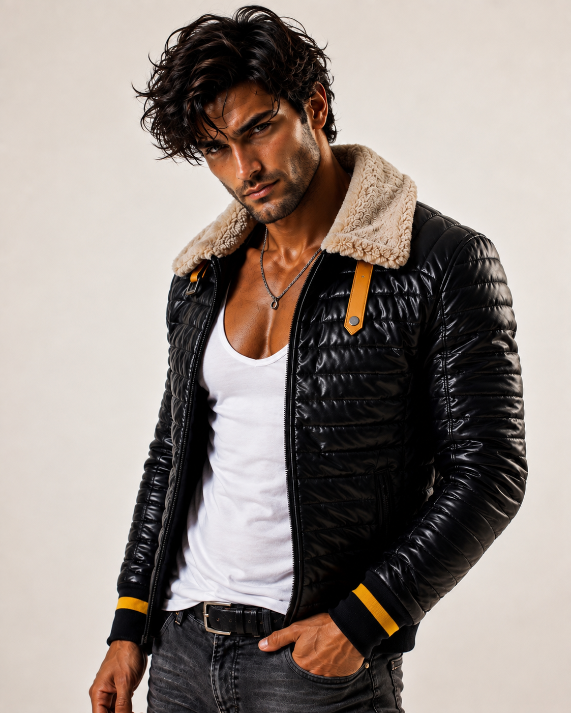 StormFlight Black Leather Bomber Jacket