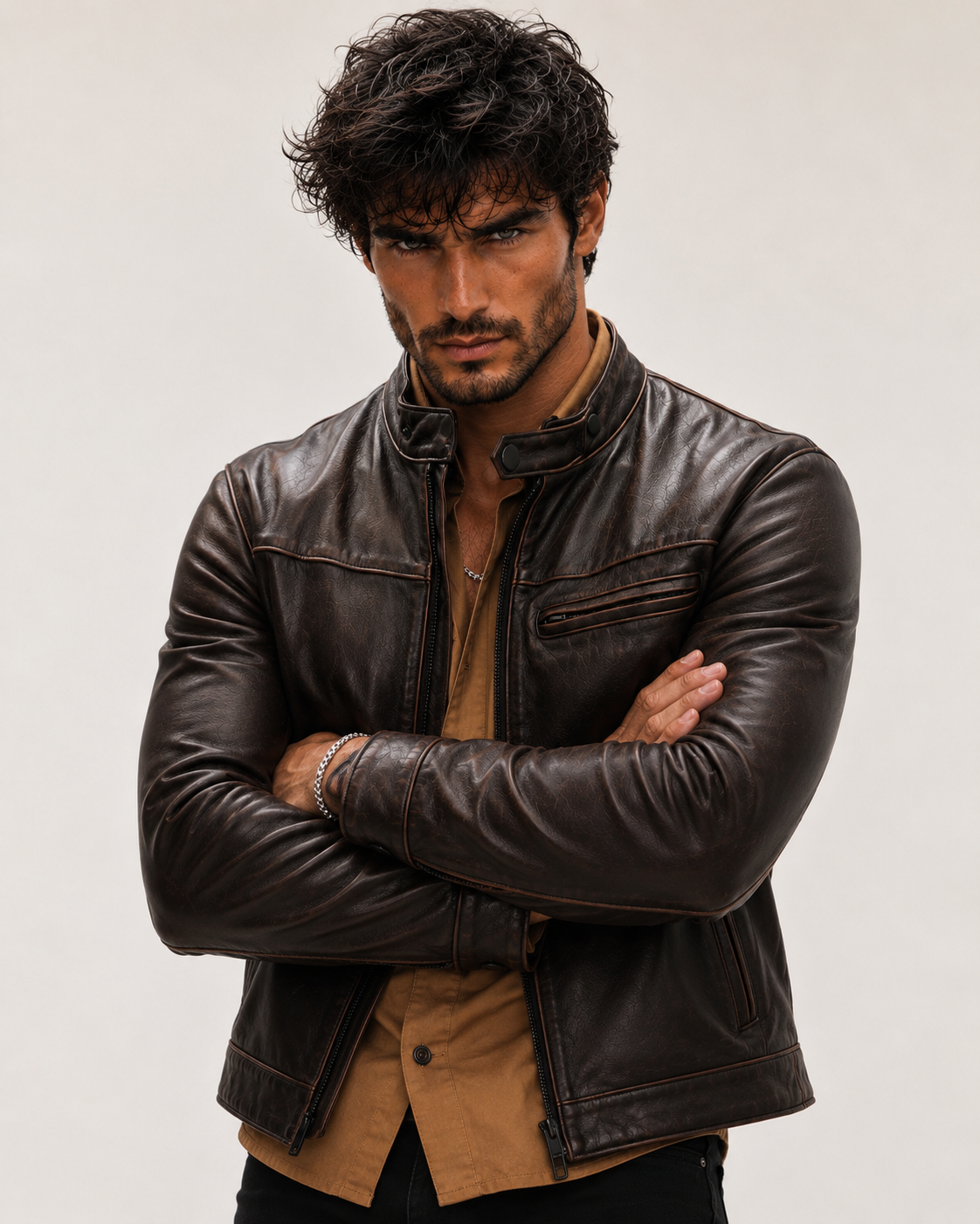 Brown Sheep Leather Moto Racer Jacket – Stryker