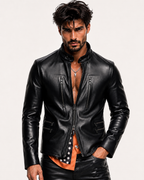 Carbon Axis Black Leather Biker Jacket