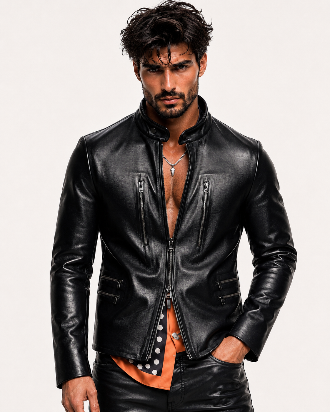 Carbon Axis Black Leather Biker Jacket