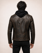 Distressed Cowhide Biker Jacket – Bronze-Black | Daaran – interior lining view