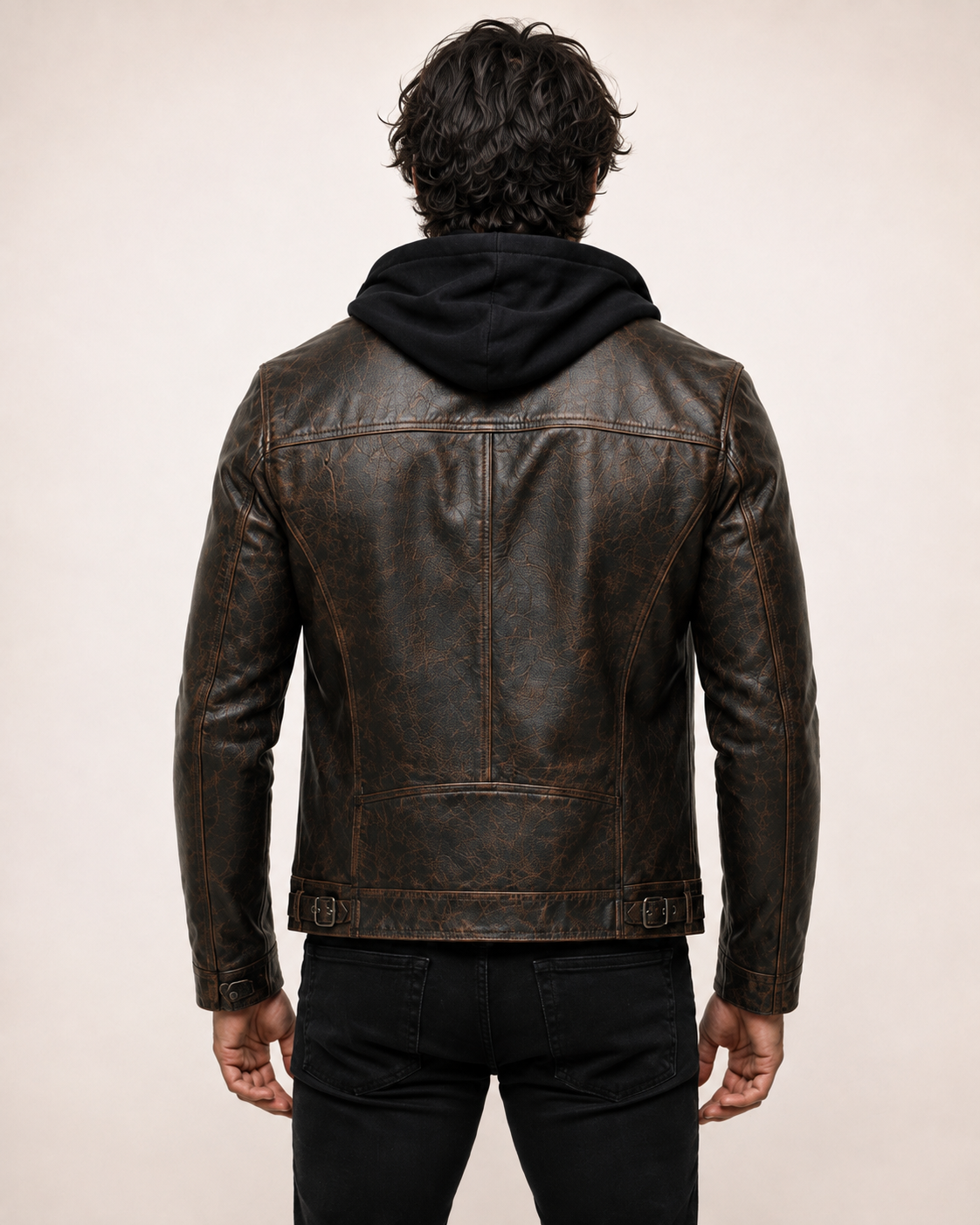 Distressed Cowhide Biker Jacket – Bronze-Black | Daaran – interior lining view
