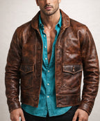 Drakeford Distressed Brown Leather Field Jacket
