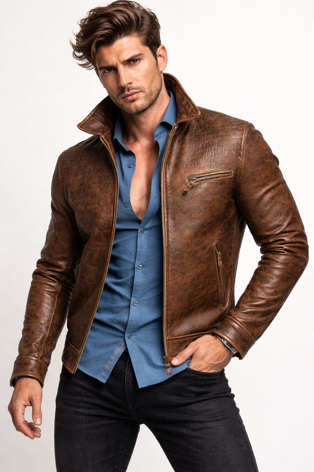 Talon Ridge Distressed Brown Leather Jacket