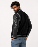 Varsity Black Leather Bomber Jacket