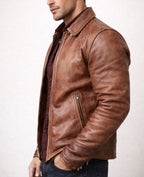Ashcroft Brown Cafe Racer Leather Jacket