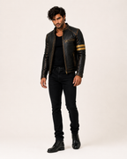 Golden Stripes Brown Leather Cafe Racer Jacket