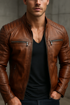 Urban Raider Brown Leather Biker Jacket
