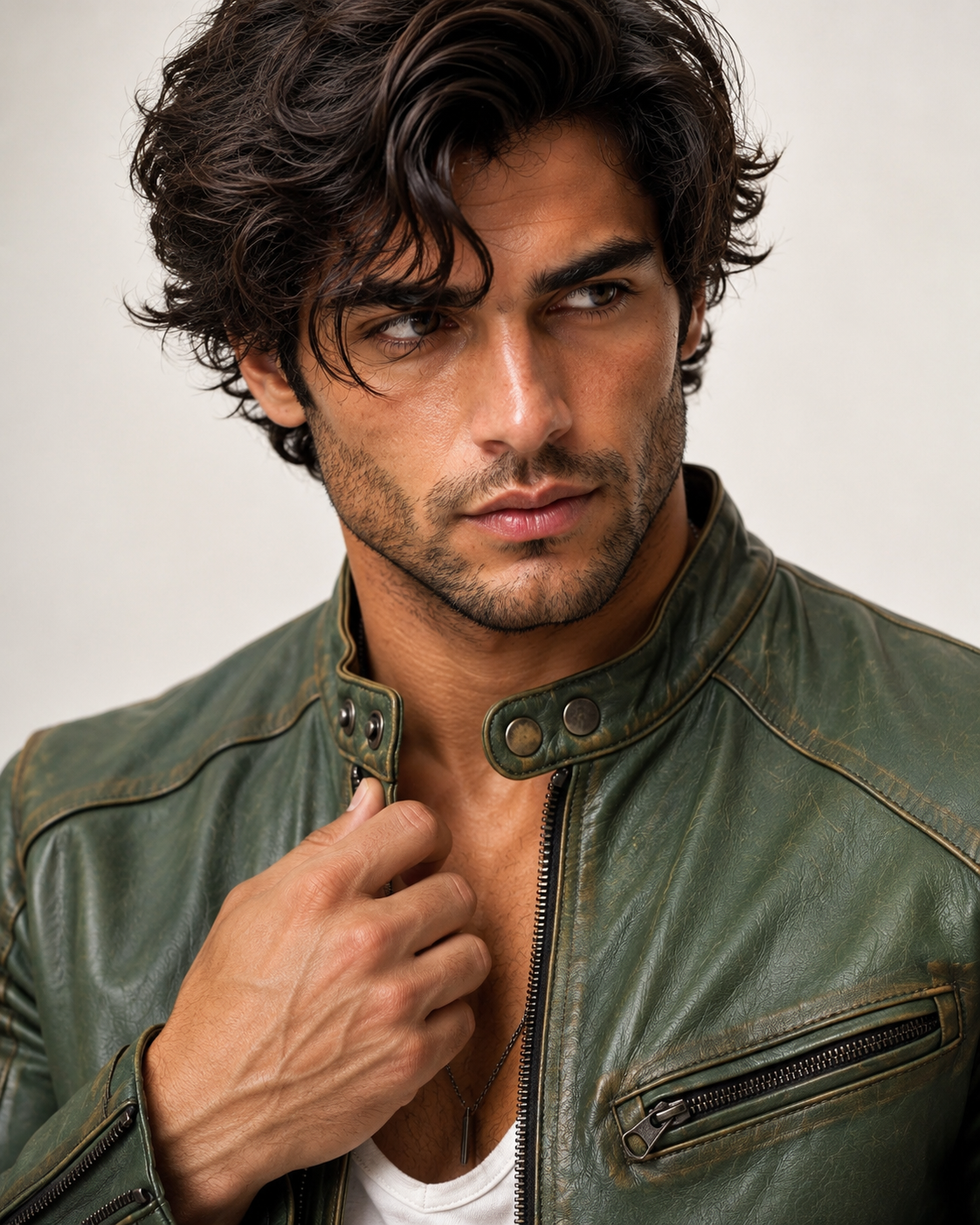 Falcon Verde Green Leather Café Racer Jacket