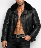 Hudson Black Leather Peacoat Jacket