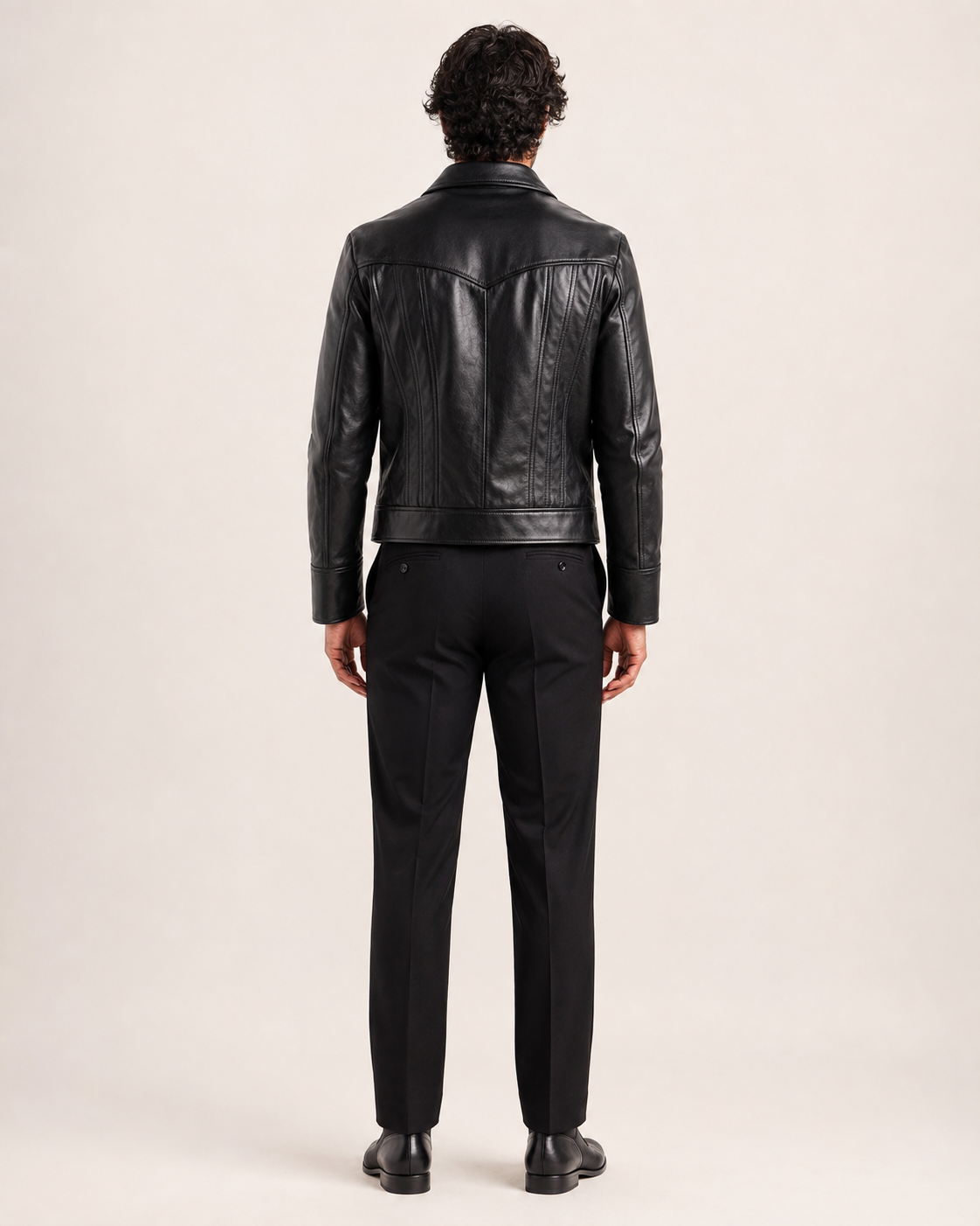 Midnight Sculpt Black Leather Racer Jacket | Daaran – styled, worn view