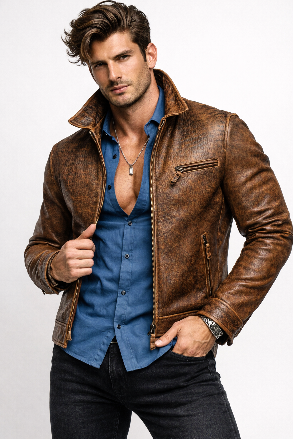 Talon Ridge Distressed Brown Leather Jacket