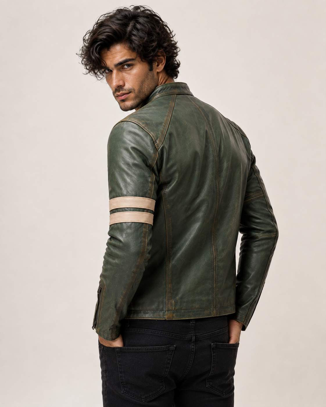 Falcon Verde Green Leather Café Racer Jacket