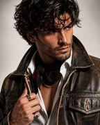 Distressed Brown Trucker Jacket – Daaran Rustell – side profile view