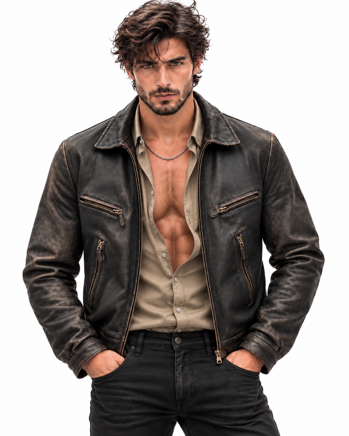 Darkstone Dark Brown Distressed Sheep Leather Jacket