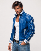 Veloce Royale Royal Blue Leather Bomber Jacket | Daaran – back view
